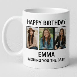 Birthday Mug with 3 Pictures & Name Best Gift for Birthday