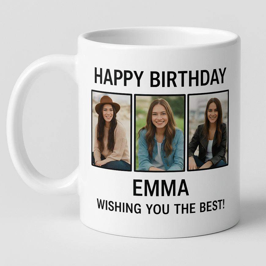 Birthday Mug with 3 Pictures & Name Best Gift for Birthday