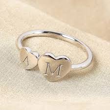 2 Letters In Hearts Ring, Customized Initial Ring